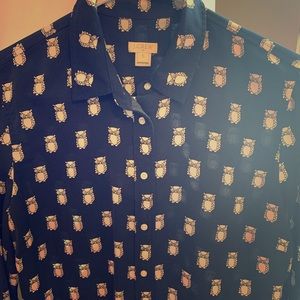 J Crew S Owl Print Long Sleeve Button up Shirt